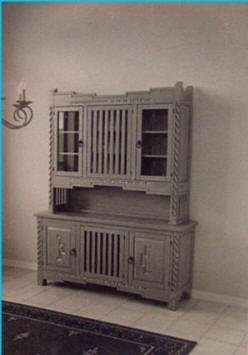 Santa Fe China Cabinet. Slats & Rope Carvings